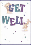 With its vibrant sense of playfulness, this Highams Park get well card delights the senses-a teddy bear and a puppy, their illustrated fur so fluffy and inviting you can nearly feel its gentle touch, are caught mid-joy, balancing and clutching oversized letters that brightly declare 'Get Well.' The lively indigo and teal colours of the text are striking against the understated cream background, reminiscent of clear mornings by the lake at Highams Park. Across the scene, clusters of sparkling blue and purple stars convey a sense of hope and whimsy, each a tiny nod to dreams and encouragement. The duo's exuberance makes the message leap joyfully from the card, radiating comfort to anyone facing recovery. As a florist with roots in this community, I'm reminded of arranging a cheerful bouquet for local delivery, hand-selecting soft blooms and vibrant greens to bring genuine solace to a neighbour. This card, like a caring visit from Flower Delivery Highams Park, offers more than words; it's an emotional balm, a visual embrace, and a heartfelt reminder that healing and kindness blossom abundantly throughout Highams Park.